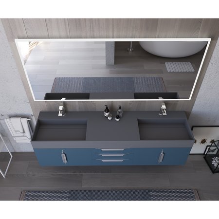 Castello Usa Amazon 72" Wall Mounted Blue Vanity With Gray Top And Chrome Handles CB-MC-72BLU-CHR-2056-GR